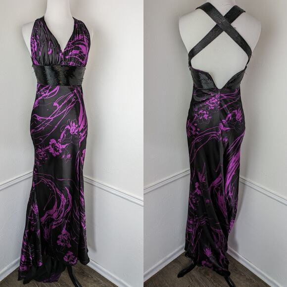 Flirt Maggie Sottero Prom Dress Beaded Floral Formal Sexy Purple Black Size 2 - Picture 4 of 13